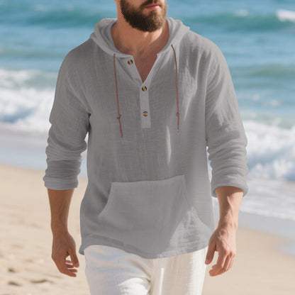 Mens Long-sleeve T-shirt Loose-fitting Casual Minimalist Hoodie