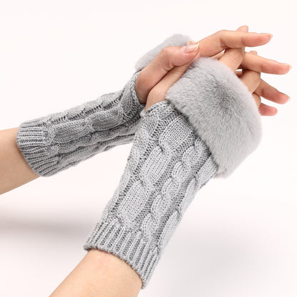 Women's Cable Knit Arm Warmers - Open End Half Finger Gloves with Wool Lining for Fall Winter Cold Weather