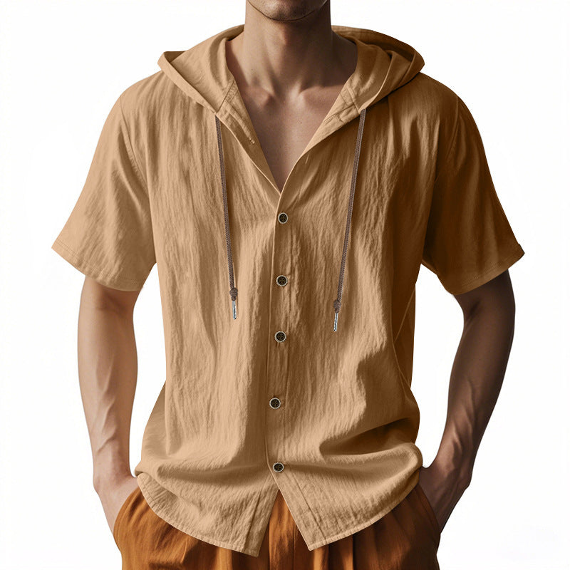 Cross-border Men's Sports Casual Comfortable Short-sleeved Shirt Hooded Fashion Sweater Cardigan Trendy All-match Loose T-shirt