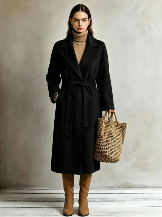 Womens Elegant Long Lapel Coat For Casual And Commute Wear