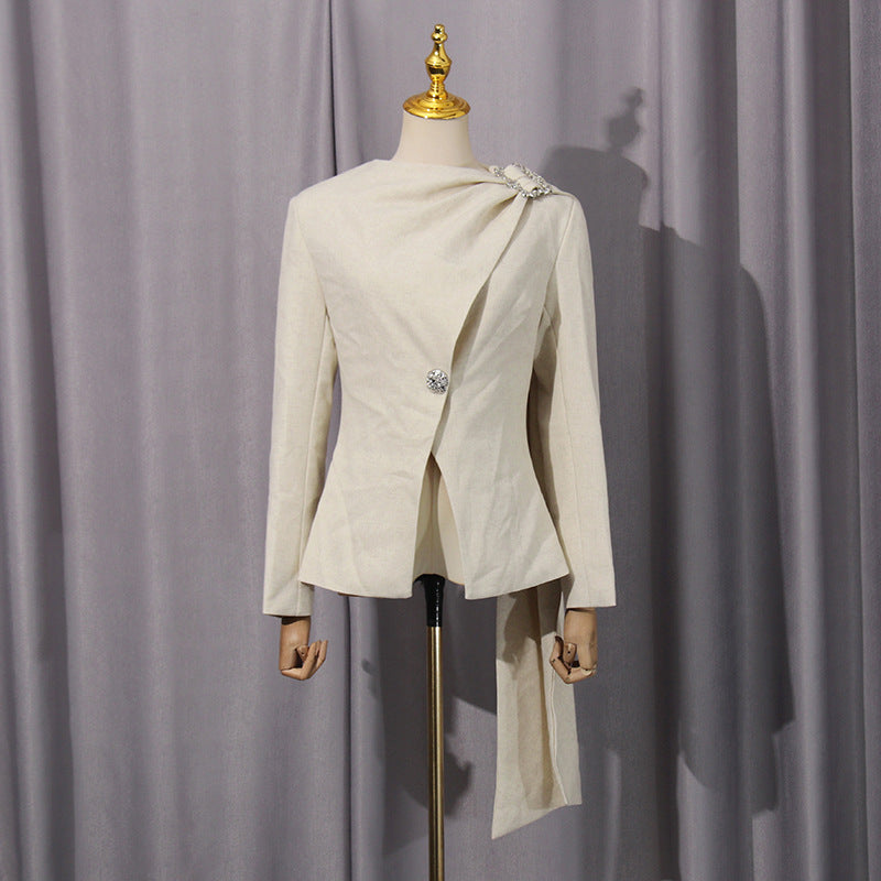 Scarf-collar Blazer Chic Suit Set For Petite Women