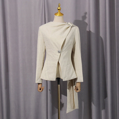 Scarf-collar Blazer Chic Suit Set For Petite Women