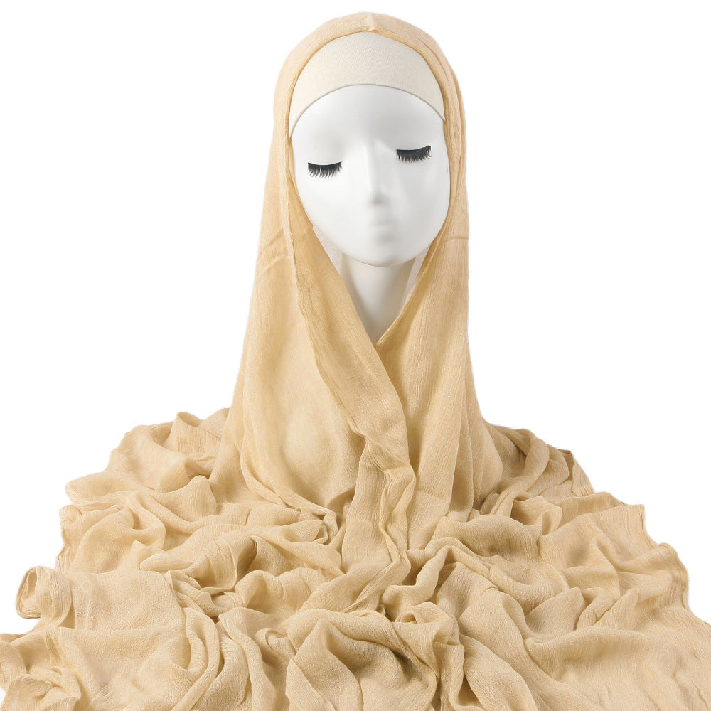 New Womens Solid-color Pleated Faux Hijab