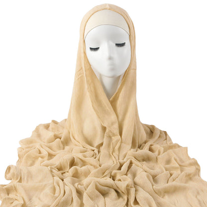 New Womens Solid-color Pleated Faux Hijab