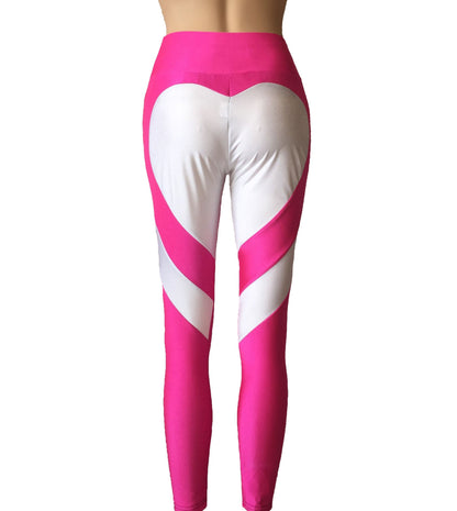 Butt-lifting Heart-patterned Patchwork Leggings With Excellent Stretch