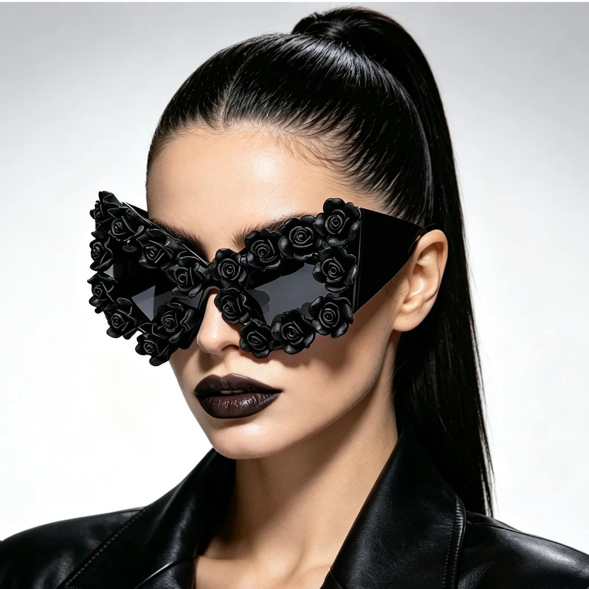 Niche Designer inspired Black Rose Gothic Sunglasses