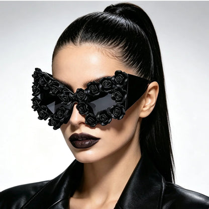 Niche Designer inspired Black Rose Gothic Sunglasses