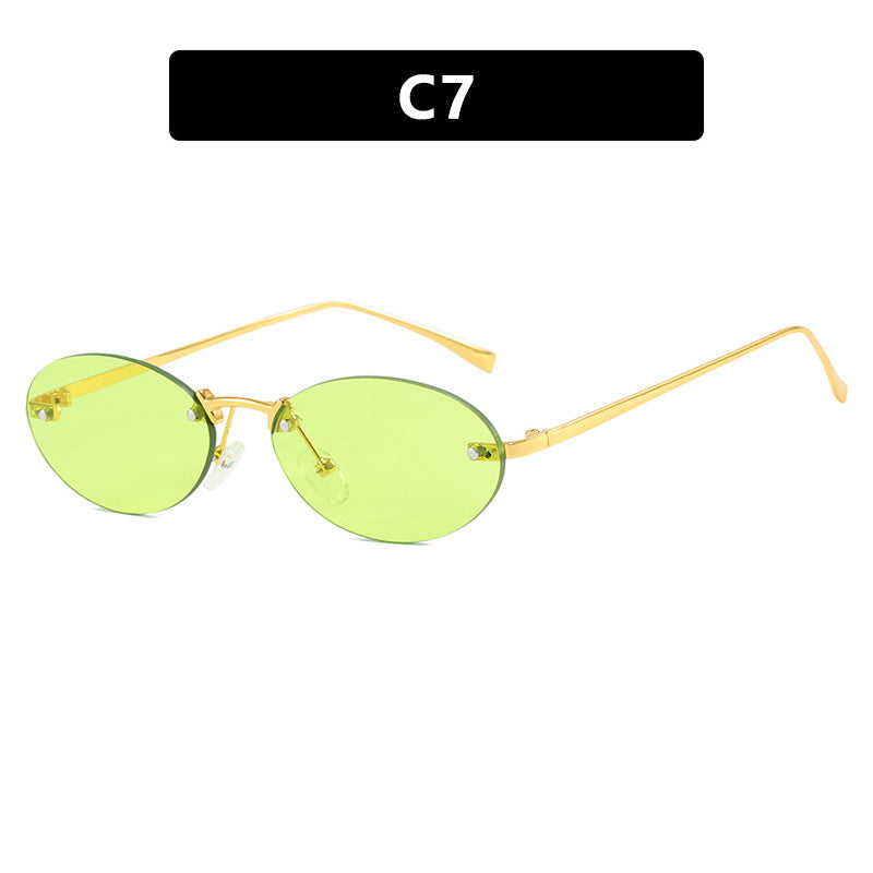 Oval Rimless Sunglasses With Rivets 2024 New Style