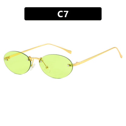 Oval Rimless Sunglasses With Rivets 2024 New Style