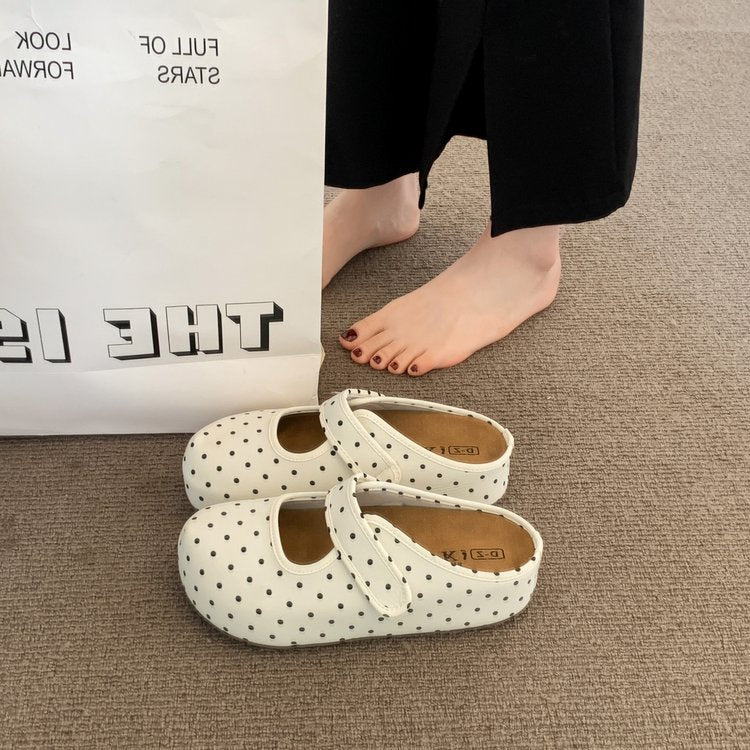 Small Retro Polka Dot Mary Jane Slippers, Women's Sponge Cake Boken Shoes, Thick Sole