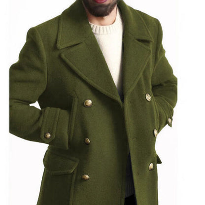 Men's Long-Sleeve British-Style Fashionable Wool Coat