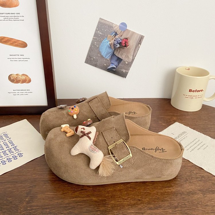 Thick Soled Cute Cartoon Boken Slippers Are Versatile For Women, With A Foot Kick And A Toe Cap. They Are Half Slippers