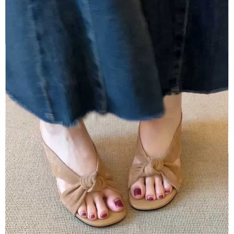 French Twist Knot Cross Strap Vacation Sandals For Women Minimal Vintage Elegant Thin Heel Slide Sandals
