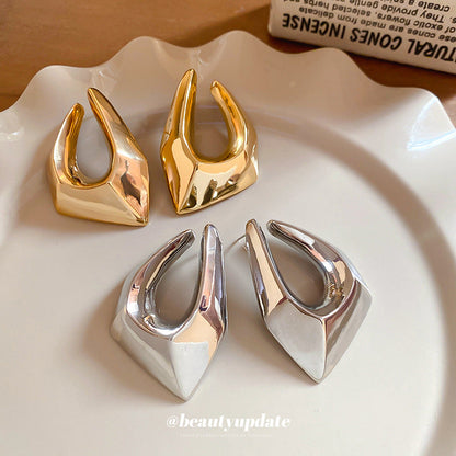 Statement Irregular Geometric Metal Stud Earrings - Bold Luxury Abstract Earrings For Women