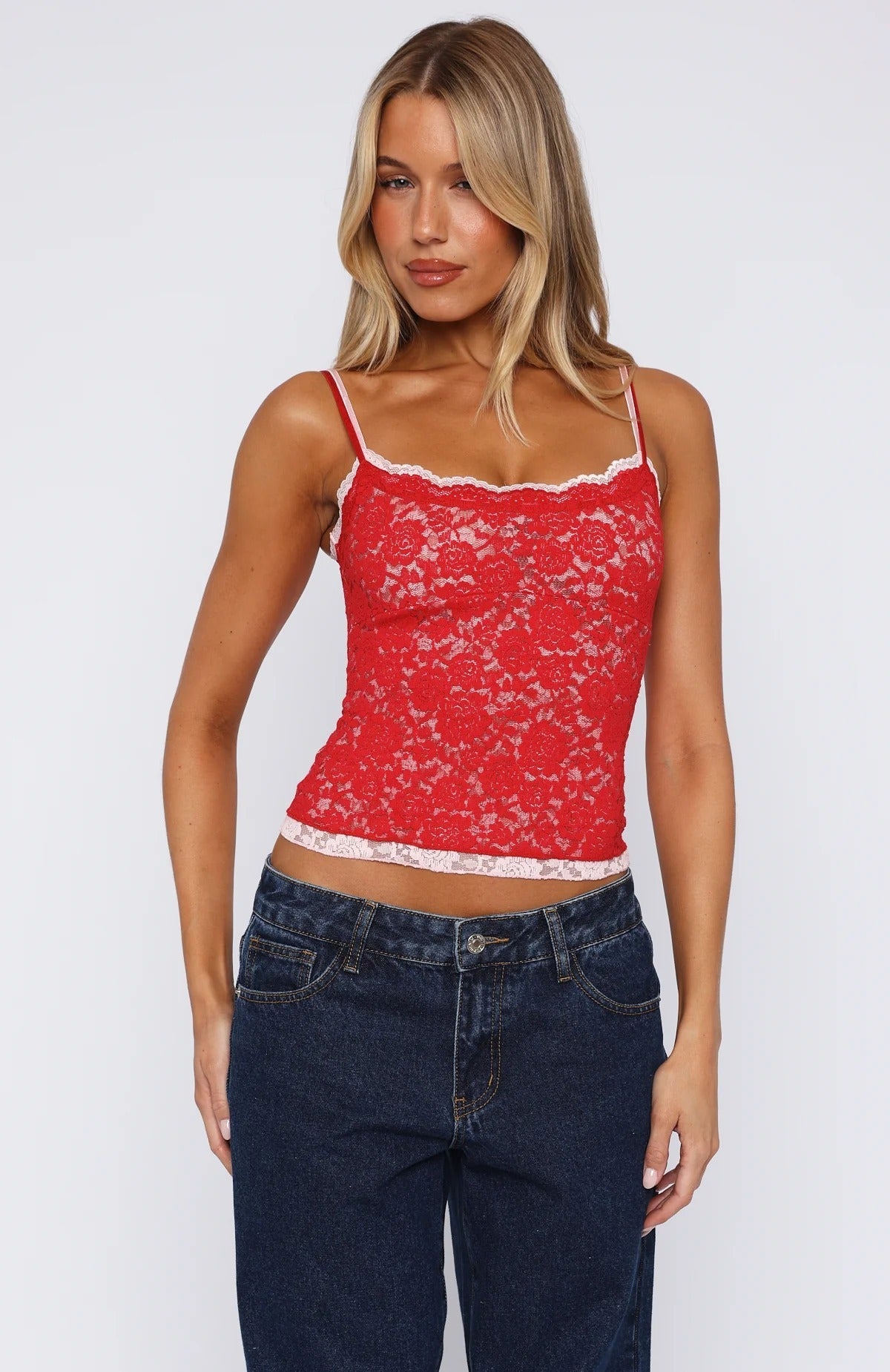 Womens Two-Color Lace Jacquard Camisole Sexy Chic Top