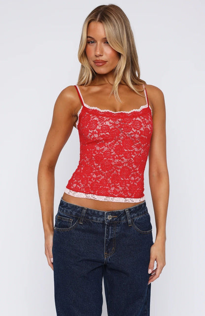 Womens Two-Color Lace Jacquard Camisole Sexy Chic Top