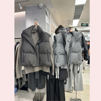 Stand-collar Sleeveless Womens Outerwear Vest Casual Waistcoat