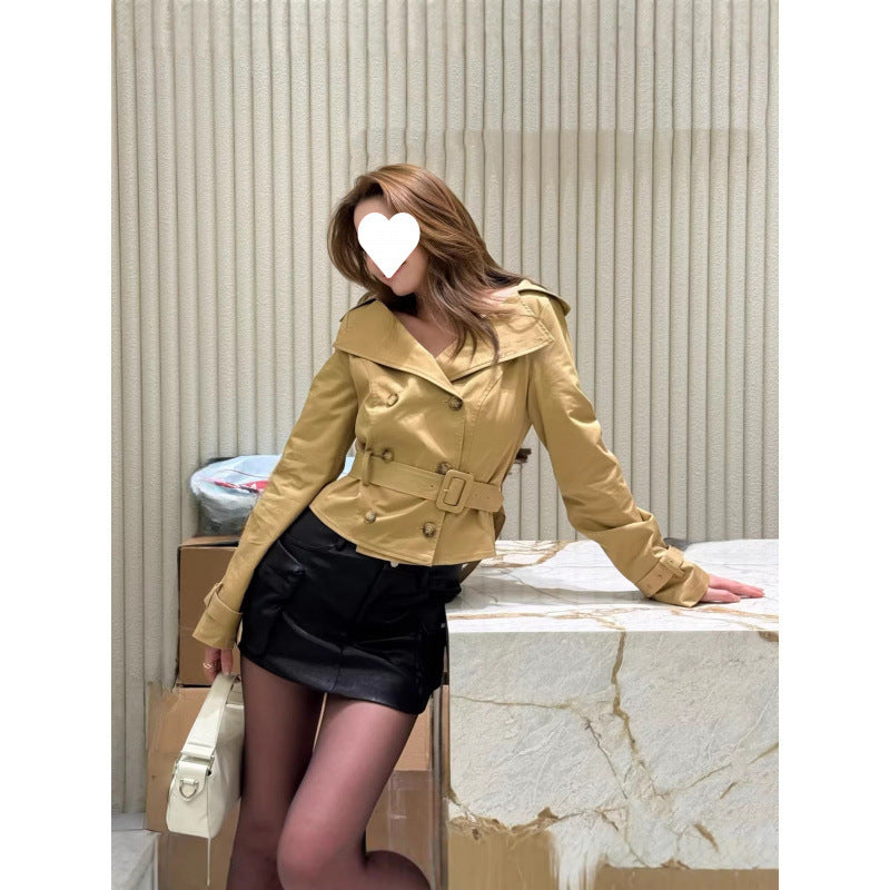 Womens Lapel Double-breasted Trench Coat