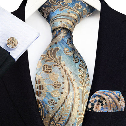 Mens Plaid Formal Tie Pocket Square And Cufflinks Three-Piece Set
