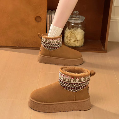 Women's Short Snow Boots, New 2026 Winter Fleece Lined Thickened Warm Fashion Platform Snow Boots