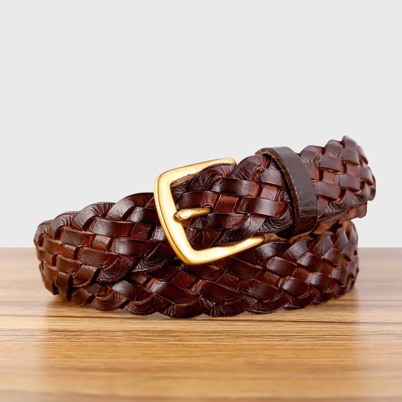 Vintage Woven Vegetable-Tanned Leather Belt