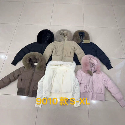 Womens Stylish Waist-cinching Figure-flattering Cropped Coat With A Large Fur-lined Hood