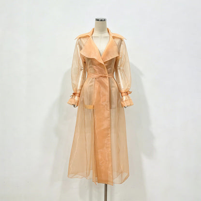 Sheer Organza Trench-Style Maxi Coat