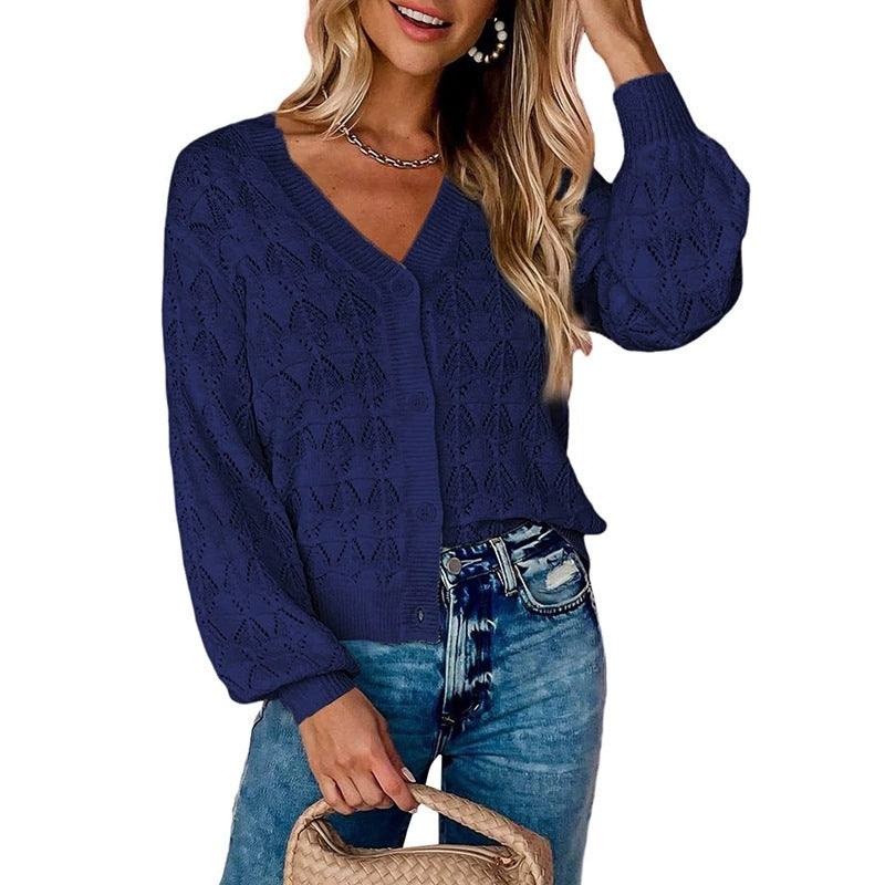 Cross-border Handmade Crocheted V-neck Cardigan Sweater Retro Lace Shawl Jacket OEM Custom Multiple Colors Available