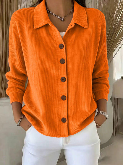Womens Solid-Color Long-Sleeve Cardigan Polo Shirt