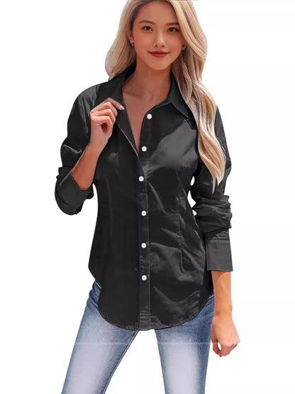 Lapel Long Sleeve Cotton Linen Button Slim Shirt