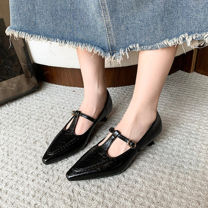 Women Vintage French Crinkled Leather Kitten Heel Pumps,  Daily Commuting Dress Shoes