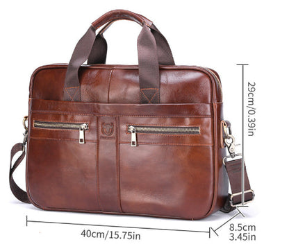 Leather Briefcase For Laptops Made From Full-grain Cowhide Professional Business Bag