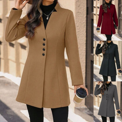 Elegant Wool Stand-collar Trench Coat Mid-length Style For Women