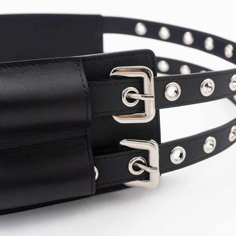 Womens Leather Wide Belt-decorated Dress