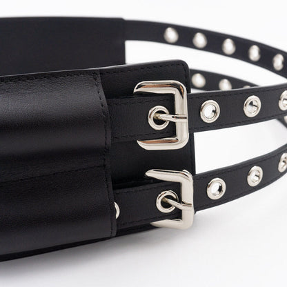 Womens Leather Wide Belt-decorated Dress