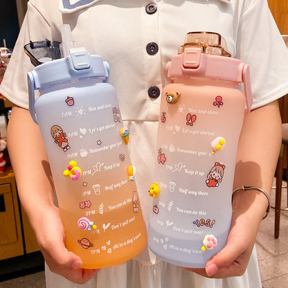 Cute 2000ml Water Bottle with Straw and Scale