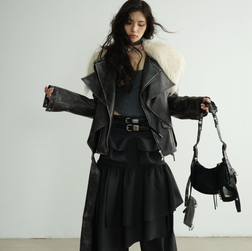 Two-layered Distressed PU Leather Jacket