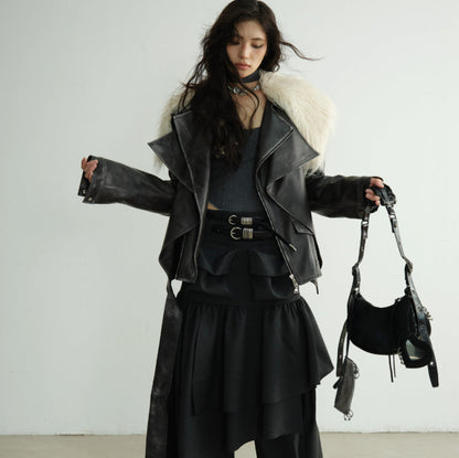 Two-layered Distressed PU Leather Jacket
