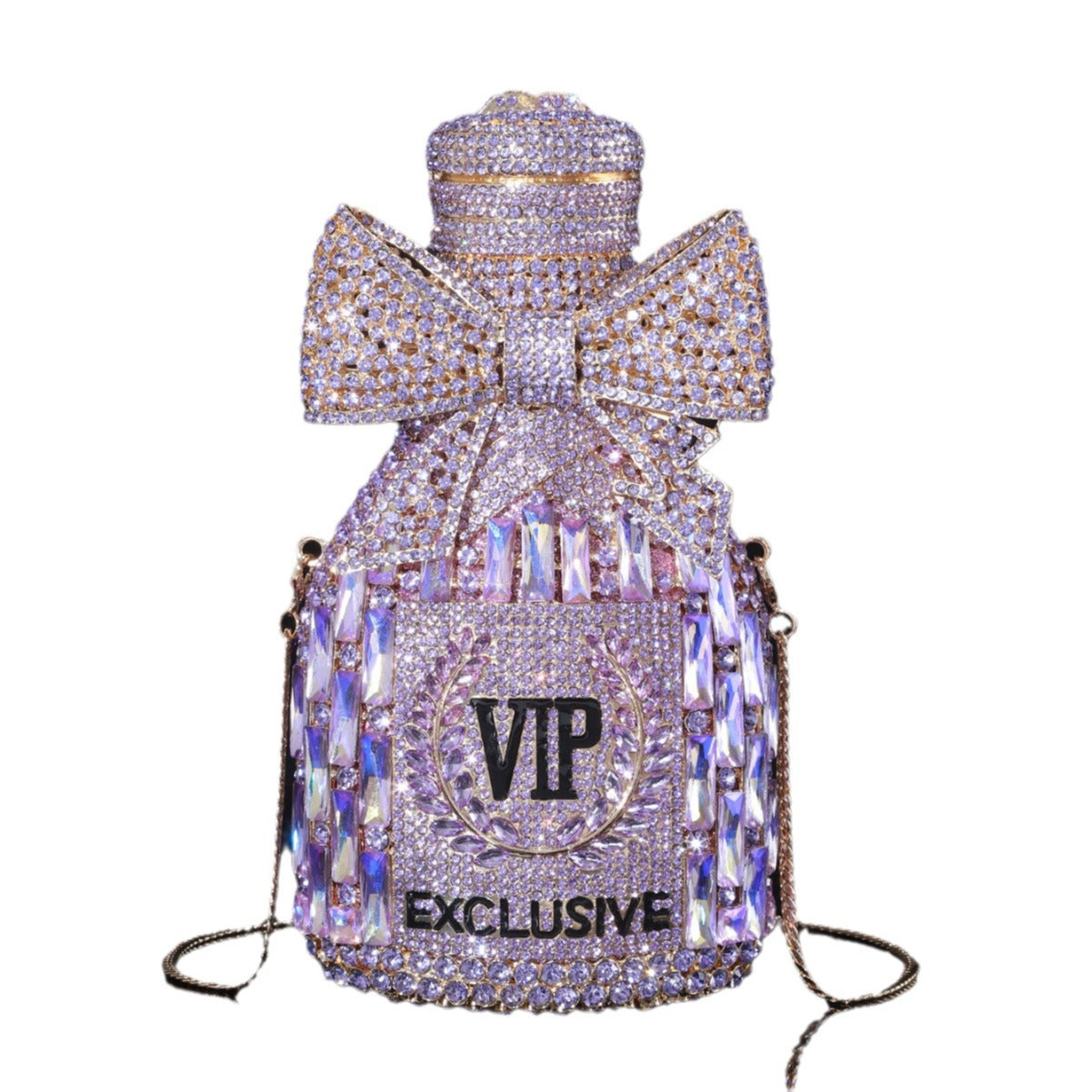 High-end Luxurious Heavy-Embroidered Shiny Champagne Bottle Rhinestone Evening Bag