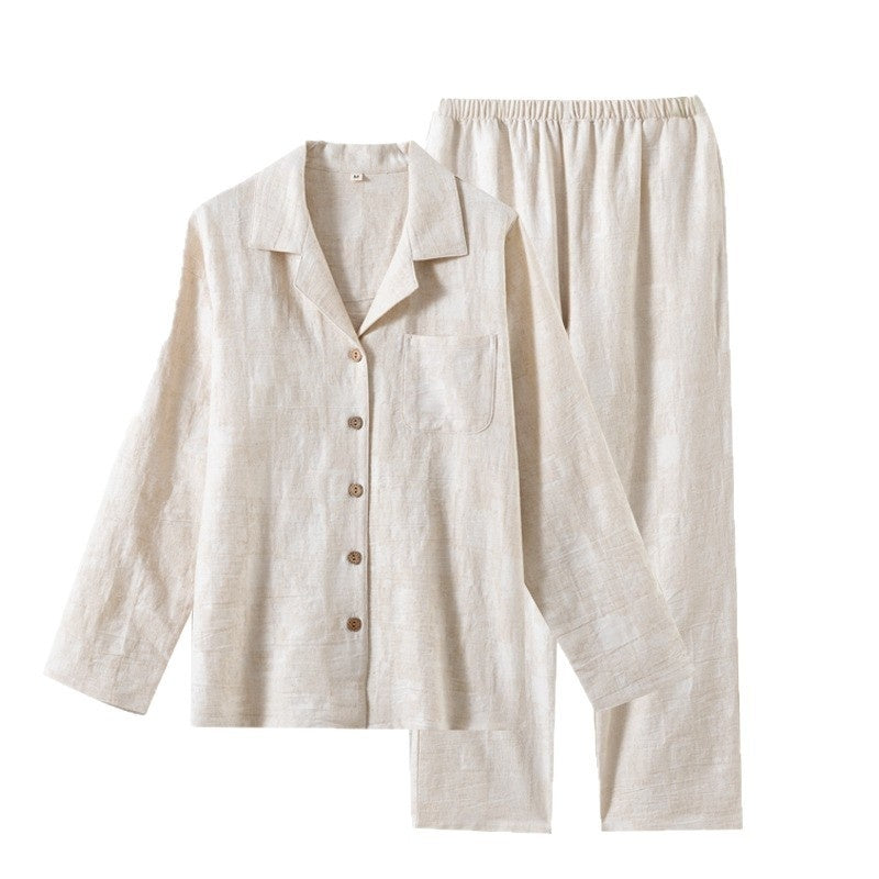 Simple Solid-color Cotton-linen Pajama Set For Couples Spring And Autumn Collection