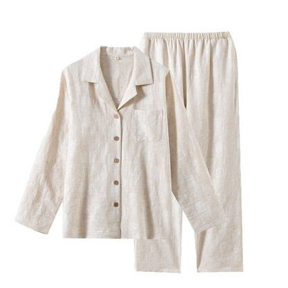 Simple Solid-color Cotton-linen Pajama Set For Couples Spring And Autumn Collection