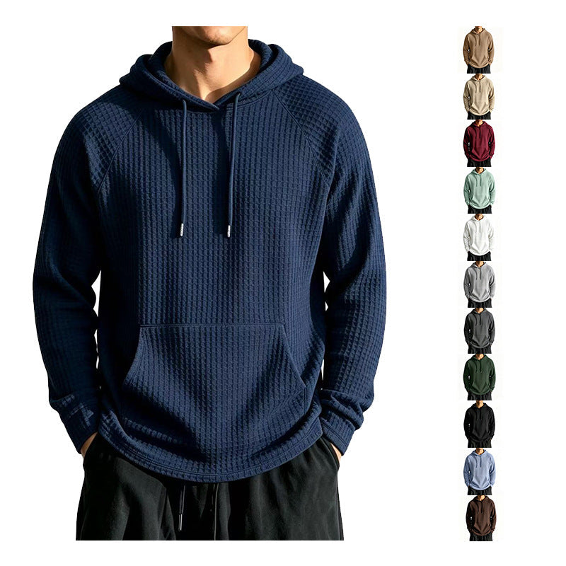 Mens Relaxed-fit Casual Waffle-knit Hooded Jacket