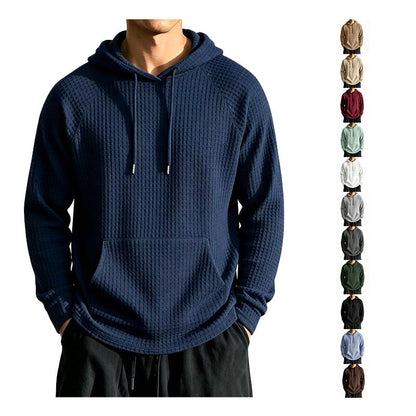 Mens Relaxed-fit Casual Waffle-knit Hooded Jacket