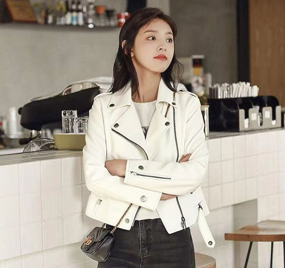 Short Slim-fit PU Leather Jacket