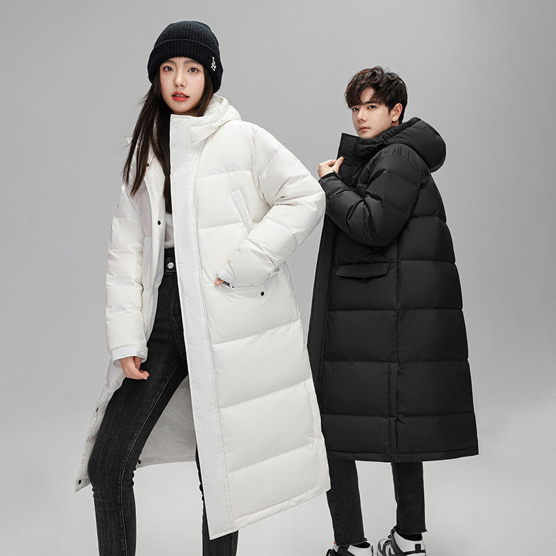 Mens Long Winter White Duck Down Hooded Coat That Goes Below The Knee