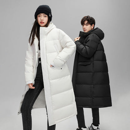 Mens Long Winter White Duck Down Hooded Coat That Goes Below The Knee