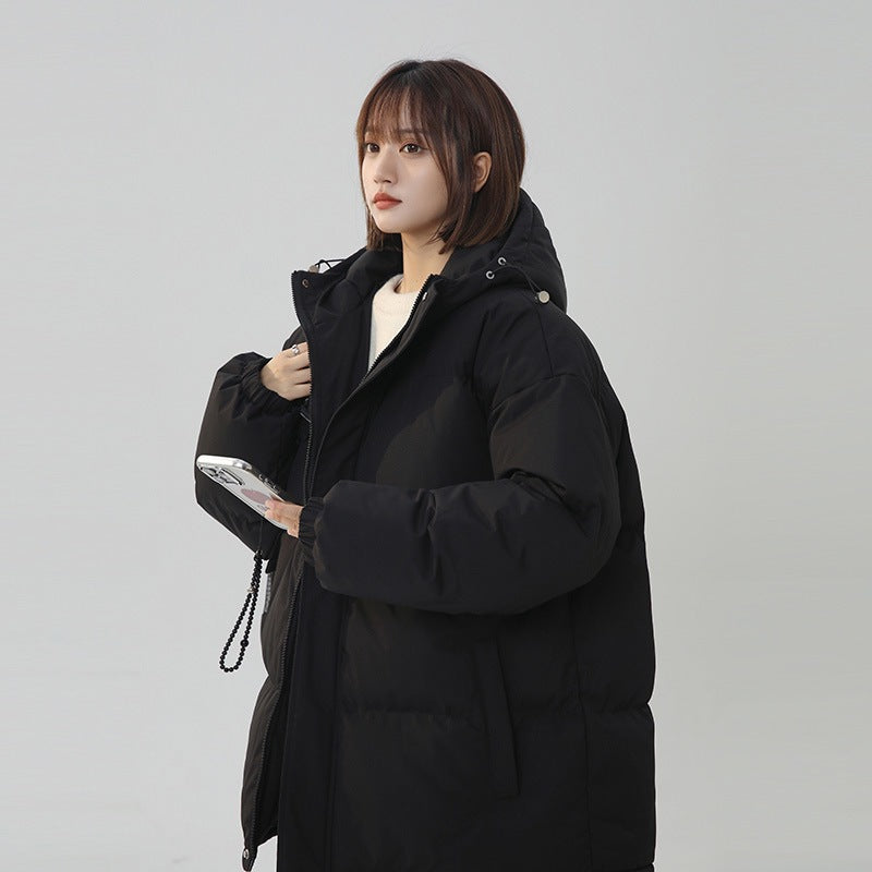 Womens Loose-fitting Solid-color Versatile Cotton Coat