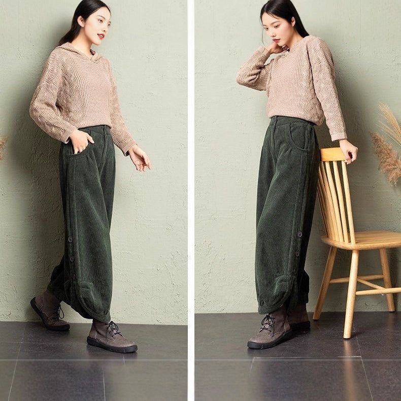 AutumnWinter Corduroy Wide-Leg Pants For Women