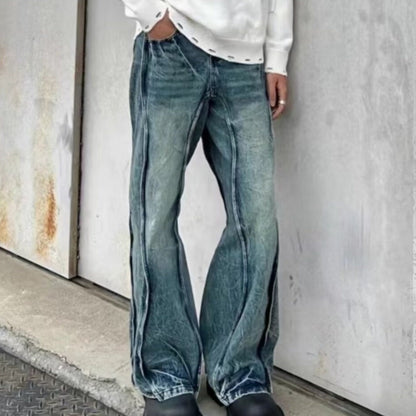 Mens American-style Lightning-Stripe Mid-Rise Stretch Jeans