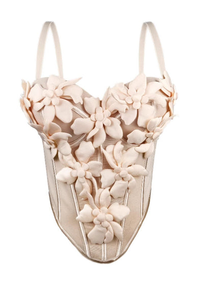 Cross-border Europe And The United States New Three-dimensional Flower Camisole Top Slim-fit Pure Desire Style Sexy Fish Bone Chest